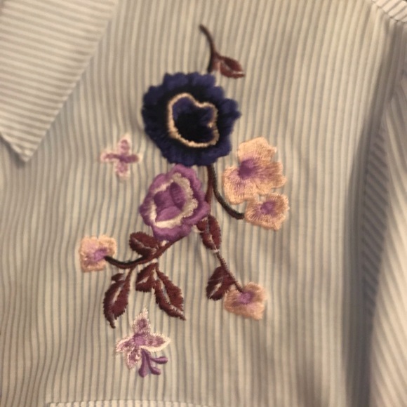 Express The City Striped Floral Embroidered Button Down Shirt - Picture 10 of 16